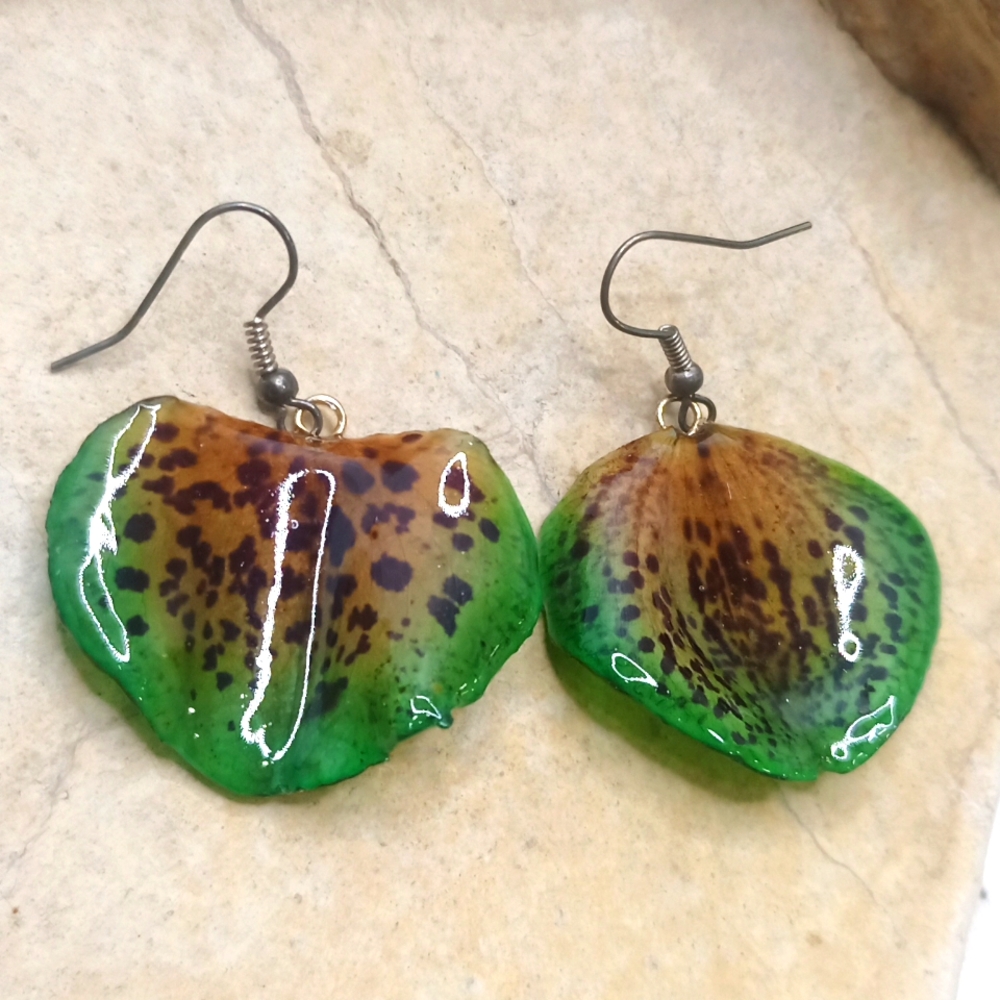 Real Orchid Flower earrings resin coated